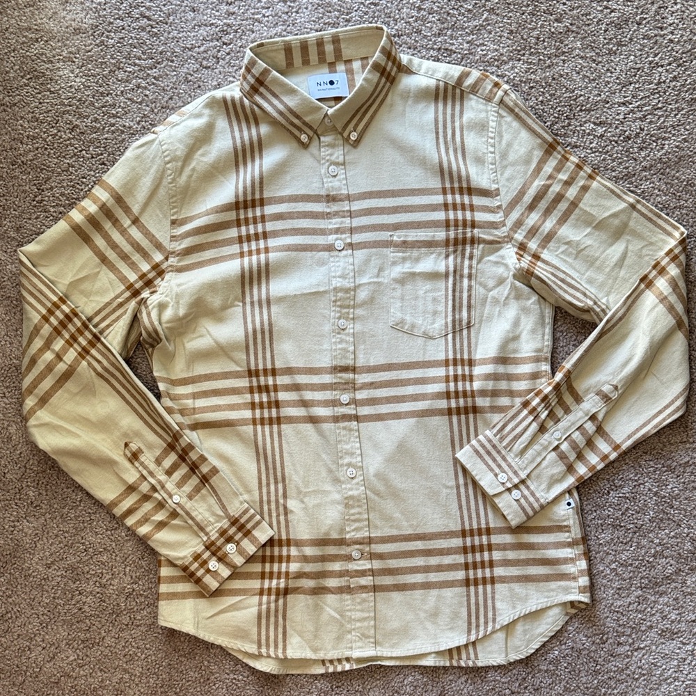 No Nationality Tan and Brown Plaid Button-Down Shirt